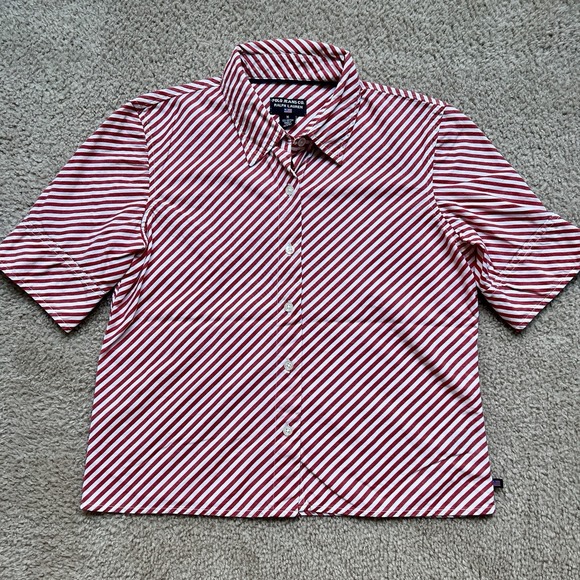 Vintage Polo Jeans Co. Ralph Lauren Women's M Red‎ White Diagonal Stripe Shirt - Picture 1 of 10